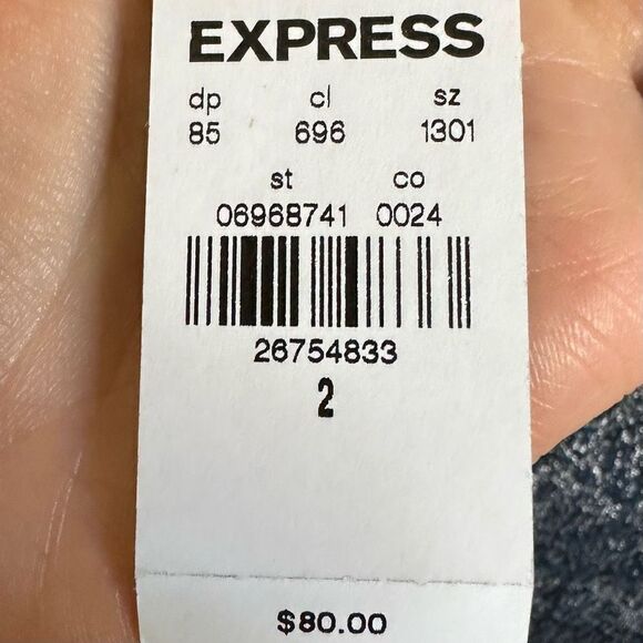 Express Slim Super High Rise Jacquard Silver Metallic Blue Jeans - Picture 7 of 7